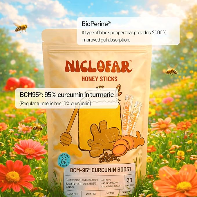 BCM 95 Curcumin Turmeric Ginger Honey Immunity Sticks 400 mg high absorption Curcugreen with BioPerine (Black Pepper) | Common Allergy | Digestive | Gut Health | Bone Health | Turmeric Latte