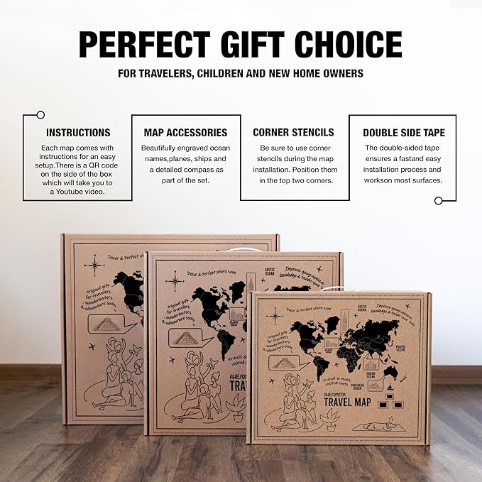 Handmade 3D Wood World Map Wall Art Large Wall Decor Track Your World Travels - Special for Home Kitchen and Office (X-Large Walnut)