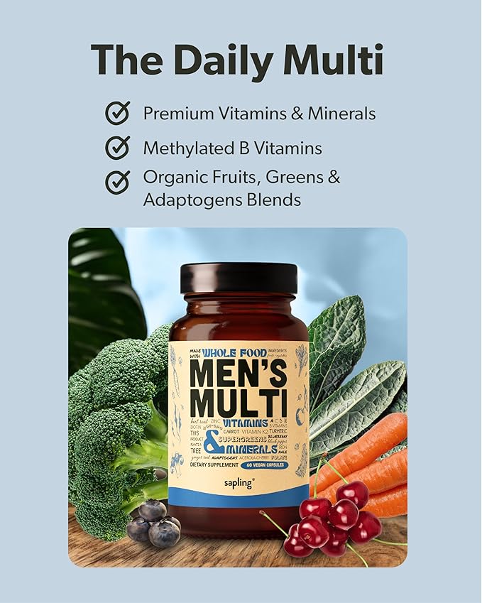 Multivitamin for Men - Daily Men’s Multivitamin - Methylated B Complex with Whole Food Ingredients Vitamin B12 Folate A C D3 E K2 Organic Fruits &amp Vegetables - Vegan Non-GMO - 60 Caps
