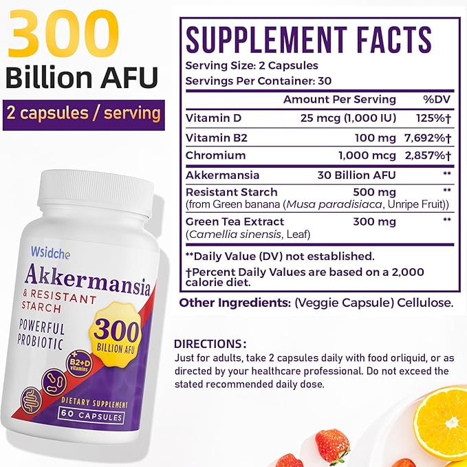 300 Billion AFU Akkermansia Probiotic | Supplement for Women &amp Men Akkermansia Muciniphila for Akkermansia Digestive Gut Immune Enhances Gut Digestive Lining function Akka Superbiotics - 2 P