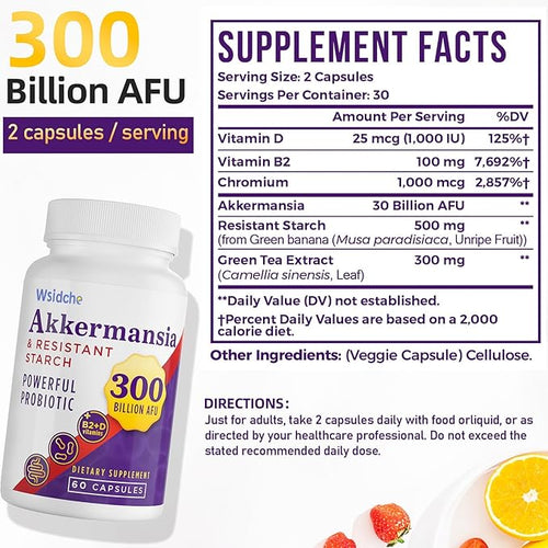 300 Billion AFU Akkermansia Probiotic | Supplement for Women &amp Men Akkermansia Muciniphila for Akkermansia Digestive Gut Immune Enhances Gut Digestive Lining function Akka Superbiotics - 2 P