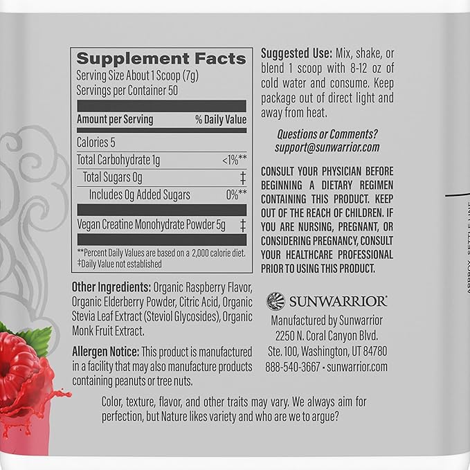 Sunwarrior Clear Protein Powder | Vegan Plant-Based Protein 30 Servings Raspberry Flavored &amp Creatine Monohydrate Powder | 50 Servings Raspberry Flavored