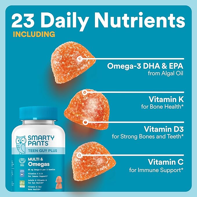 SmartyPants Mother &amp Son Daily Nutrition Bundle: Women’s + Teen Guy Multivitamin Gummies with Omega-3 Methylfolate Vitamins D3 B12 A &amp Zinc – Gluten Free Non-GMO 90 &amp 60 Count (Pack