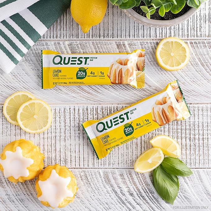 ONE Protein Bars with 20g Protein Quest Nutrition Lemon Cake Protein Bars High Protein Gluten Free 12 Count