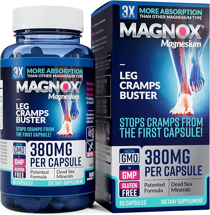 MAGNOX® Buster | Patented Clinically Tested 380mg Magnesium Supplement for Spasms &amp Leg Cramps at Night | One Capsule a Day for Almost Full Dosage | 3X More Absorption | Dead Sea Minerals (60 Caps