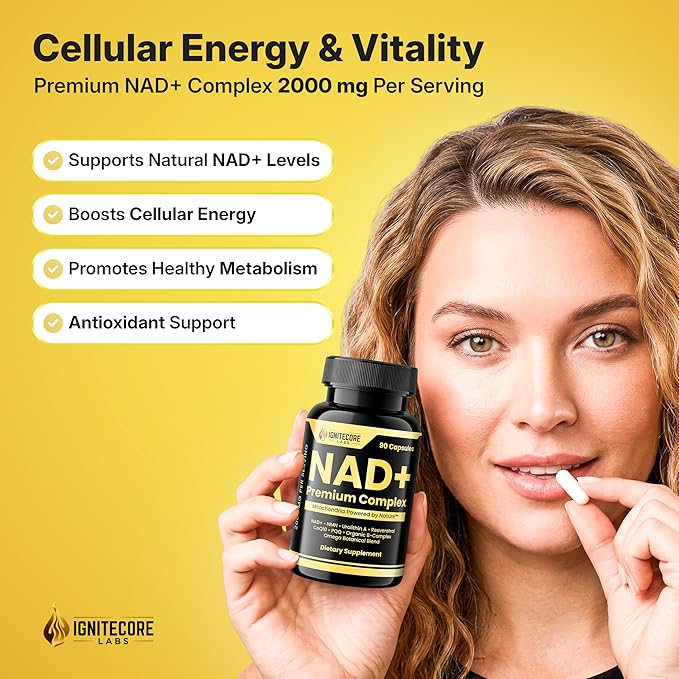 NAD+ Premium Complex 2000mg – NMN Nicotinamide Riboside Urolithin A Resveratrol CoQ10 PQQ Organic B‑Complex Omega Botanical Blend – Vegan Non‑GMO USDA Organic – 90 Capsules