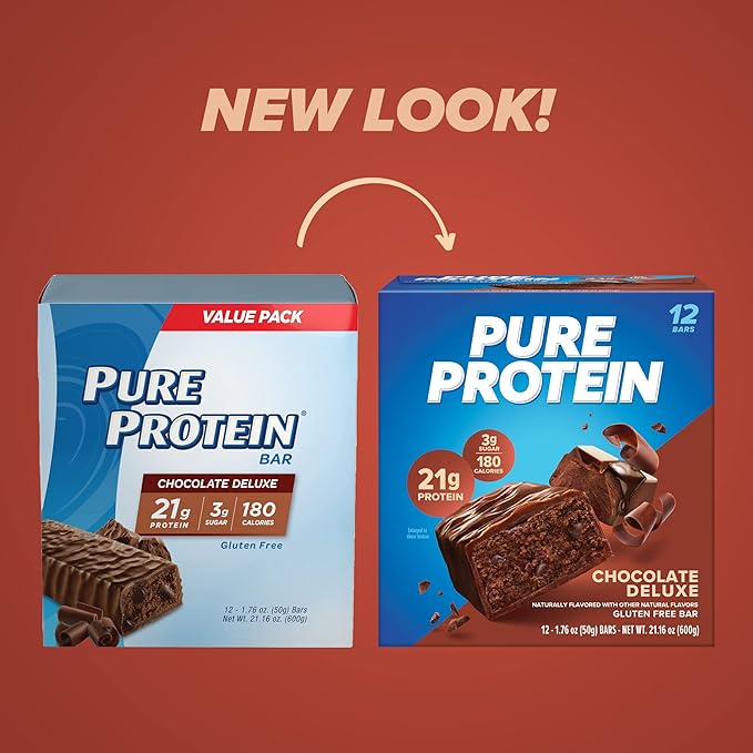 Pure Protein Chocolate Whey Protein Powder 1.75lb &amp Chocolate Deluxe Protein Bars 12 Count