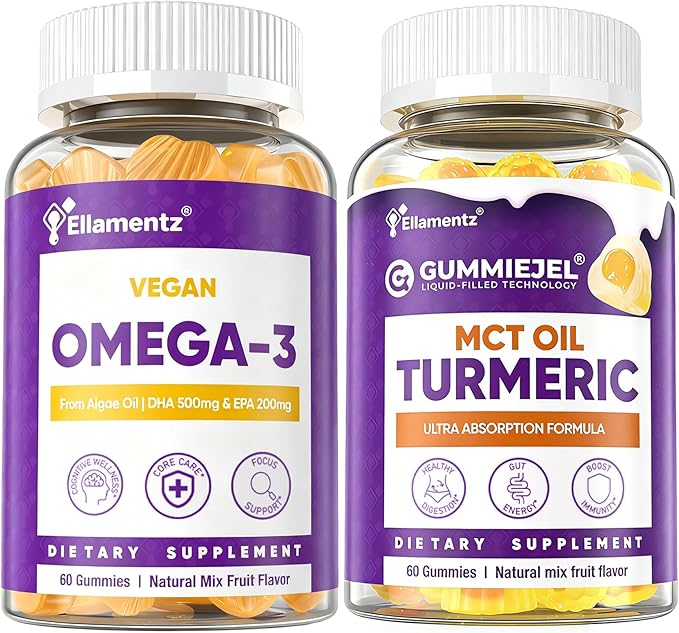 Omega 3 Gummies 2 Pack + 1 Pack Turmeric Gummies with Ginger