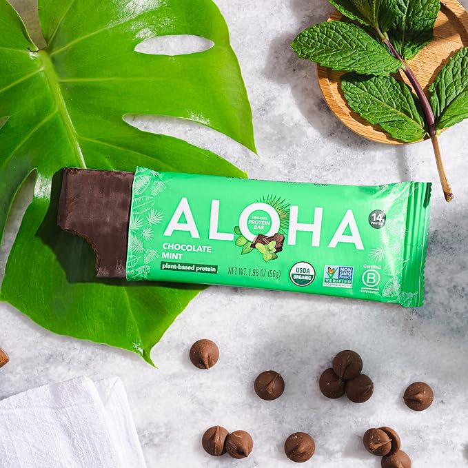 ALOHA Organic Plant Based Protein Bars Chocolate Mint 1.98 Oz (Pack of 12)