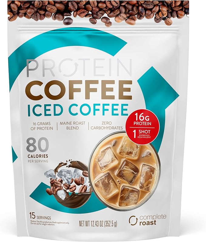 Complete Nutrition High Protein Complete Roast Iced Coffee 16 g of Quality Protein 0 g Carbs Zero Sugar 1 Shots of Espresso Keto Friendly All Natural 15 Servings 12.7 Oz