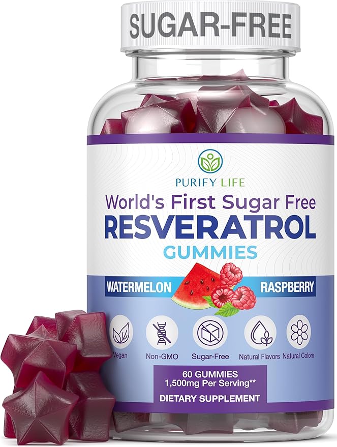 Sugar-Free Resveratrol Gummies - Potent Anti-Aging Antioxidant - Resveratrol Supplement to Support Digestive &amp Immune Health - Natural Herb for Cell Growth &amp Repair - Easy Chewable NMN Alterna