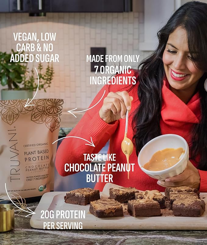 Truvani Dairy Free Protein Powder | Chocolate Peanut Butter | 20g Organic Plant Based Pea Protein | 20 Servings | Vegan Keto Gluten Free | Low Carb | No Added Sugar