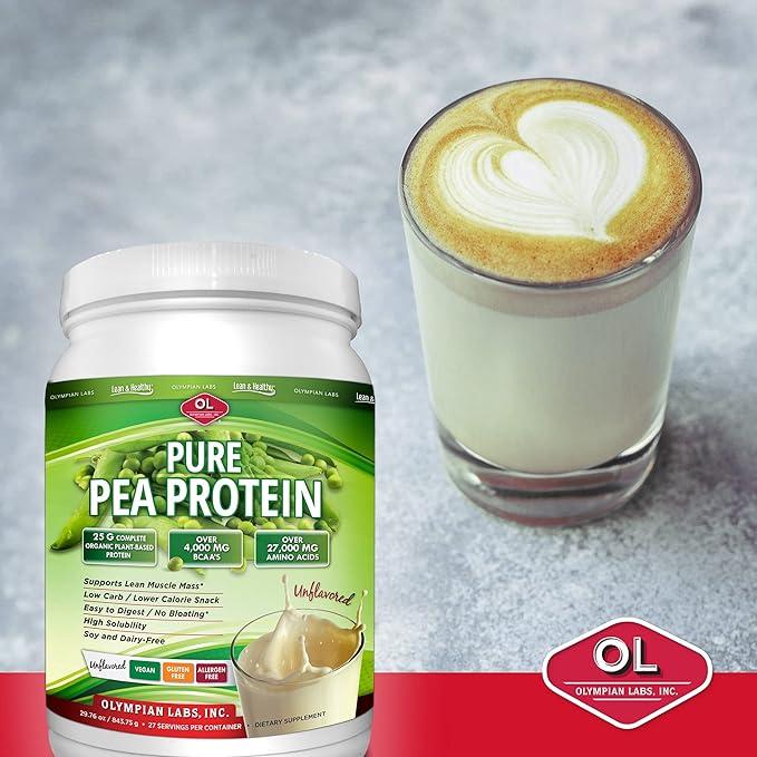 Olympian Labs Plant Based Pea Protein Powder Vanilla - 25g of Protein Vegan Low Net Carbs Gluten Free Lactose Free No Sugar Added Soy Free Non-GMO 2 Pound Pea Protein