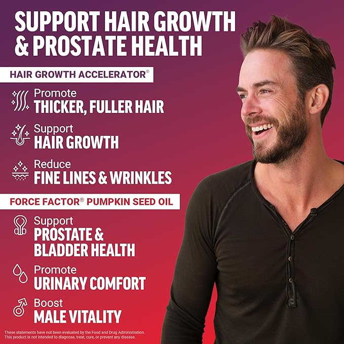 Force Factor Hair Growth Accelerator Multivitamin for Women &amp Men with Lustriva Biotin Horsetail &amp Vitamins A B12 C D &amp E for Thicker Hair Healthier Skin &amp Nails + Pumpkin Seed