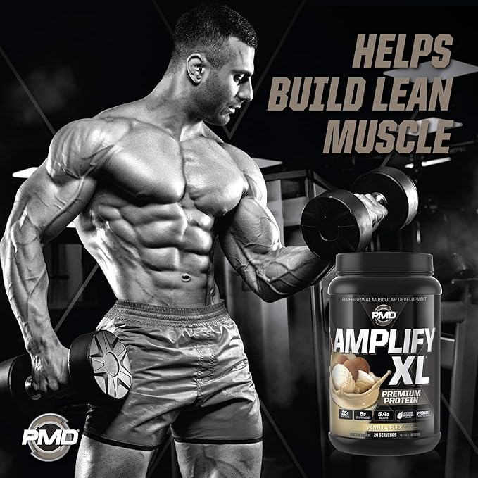PMD Sports Amplify XL Premium Whey Protein Supplement Hydro Greens Blend - Glutamine and Whey Protein Matrix with Superfood for Muscle Strength and Recovery - Vanilla Flex (24 Servings)