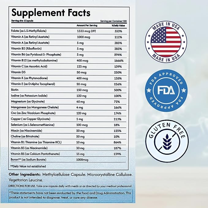 Methylated Multivitamin – Active Folate (5-MTHF) with Methyl B12 B2 B6 &amp B Vitamins – Supports Methylation &amp Healthy Homocysteine Levels – Bioavailable Formula for Men &amp Women – 180 Day