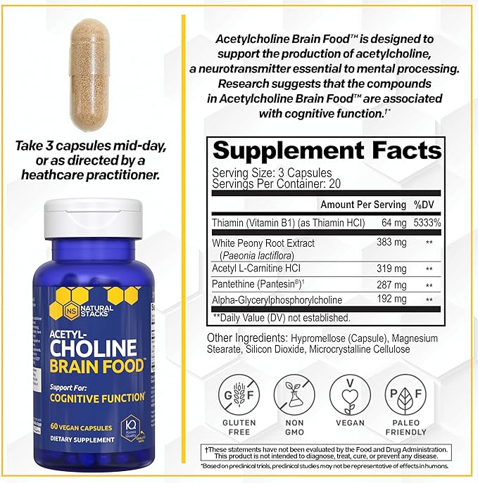 NATURAL STACKS Acetylcholine Brain Food + Resveratrol Supplement Bundle - Supports Cognitive Function &amp Brain Aging* - 120 Total Capsules