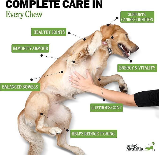 Deley Naturals 15 in 1 Multivitamin for Dogs - Complete Dog Vitamins and Supplements for Immune Support Joint Skin Digestion Heart &amp Overall Health - Daily Multifunction Supplements - 120 Chew