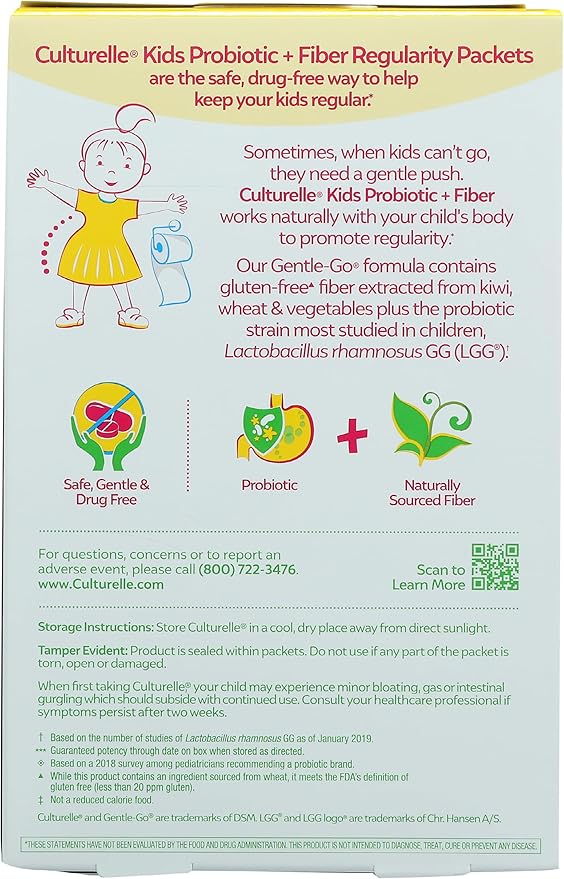 Culturelle Kids Probiotic + Fiber Packets (Ages 3+) - 24 Count &amp Kids Daily Probiotic Supplement - Helps Support a Healthy Immune &amp Digestive System*