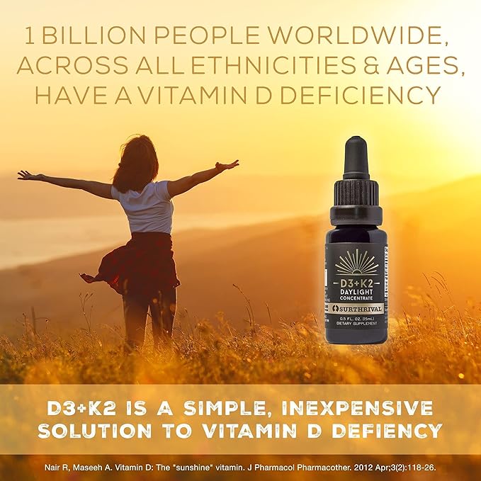 Surthrival: Vitamin D3+K2 Daylight Concentrate AKA The Sunshine Vitamin 0.5 oz Approx. 270 Servings Supports Immune Cardiovascular &amp Bone Health