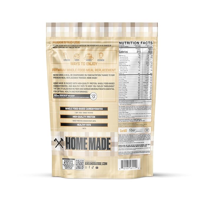 Axe &amp Sledge Home Made Whole-Foods-Based Meal Replacement Powder | 48g Protein | Digestive Enzymes &amp Fiber Non-GMO | Premium Ingredients | Protein Powder for Bulking | 25 Servings PB Cookie