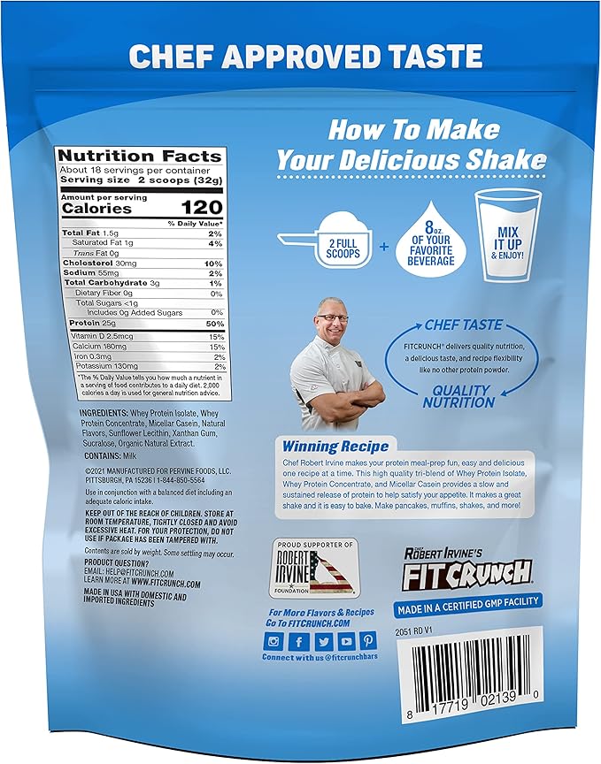 Fit Crunch Tri-Blend Whey Protein Keto Friendly Low Calories High Protein Gluten Free Soy Free (18 Servings Vanilla Milkshake)