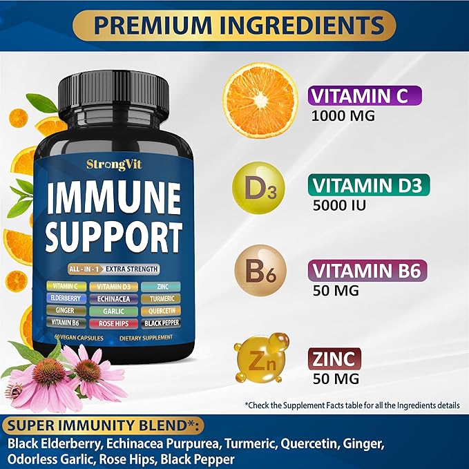 Biotin Supplements &amp Immune Support Complex Bundle (120 Capsules)