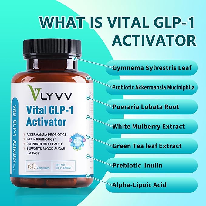 Vital GLP-1 activator Supplement | Probitoic and Prebiotic AkkAkkermansia White Mulberry Leaf Extract Green Tea Leaf Extract Natural Support for Digestive Health Gut Health Blood Sugar Balance
