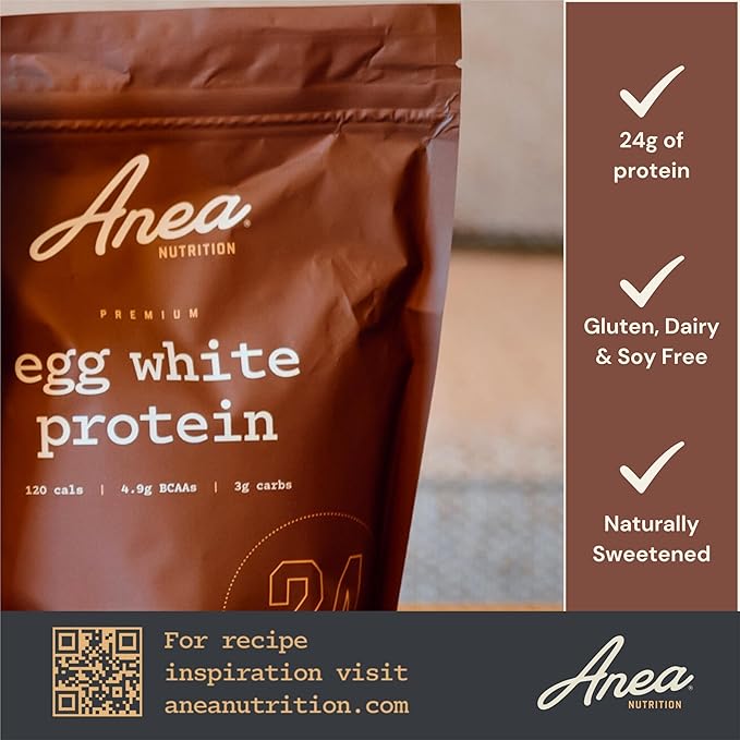 Anea Egg White Protein - Chocolate | 24g Protein | Fat-Free Cholesterol-Free | 4.9g BCAA | Complete Amino Acid Profile| Dairy-Free Gluten-Free Soy-Free | Chocolate Flavor | Made in GMP Facility