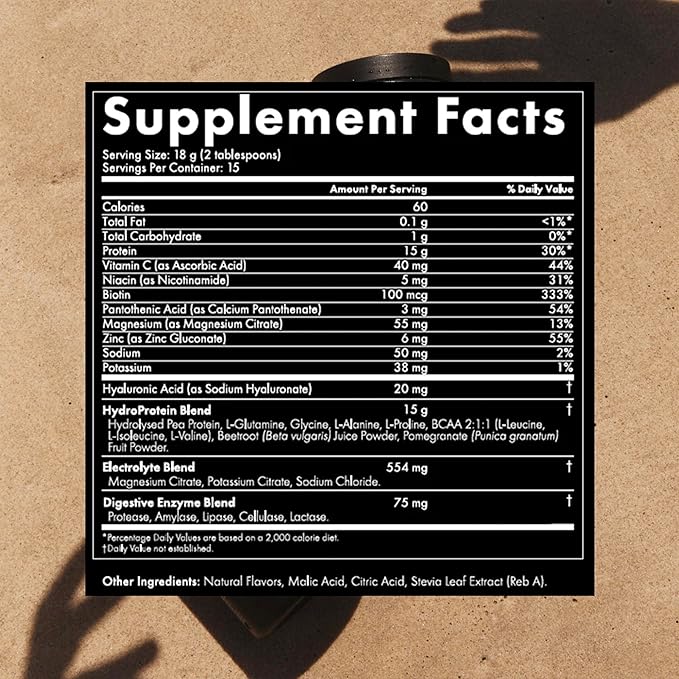 WelleCo HydroProtein Elixir Potassium Electrolyte Powder with 15g Vegan Protein for Energy Healthy Hair Skin &amp Nails Easy to Digest Powdered Electrolytes Black Currant &amp Pomegranate 9.5o