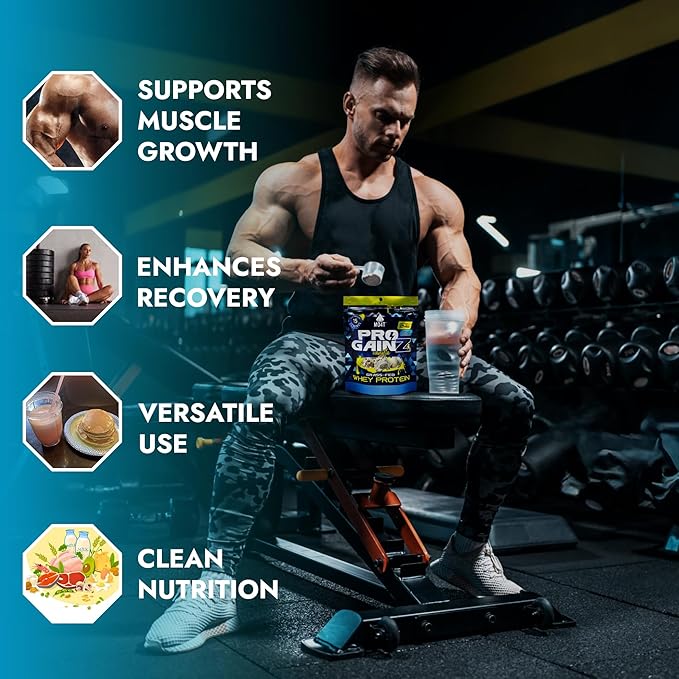 MO4T ProGainz - Grass-Fed Whey Protein Concentrate Powder - Whey Concentrate with Digestive Enzymes - 24g of Whey Concentrate Protein per Serving- Proteina para ganar masa Muscular