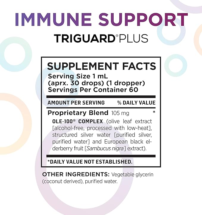 Triguard Plus Concentrate | Colloidal Silver Liquid Sambucus Elderberry Extract &amp Olive Leaf Extract 3-in-1 Liquid Immune Support | Powerful Immune System Booster | Great Taste - 2oz / 60ml