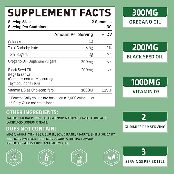 Vitamin K2 MK-7 Gummies 100mcg &amp Oregano Oil Gummies 300mg with 200mg Black Seed Oil
