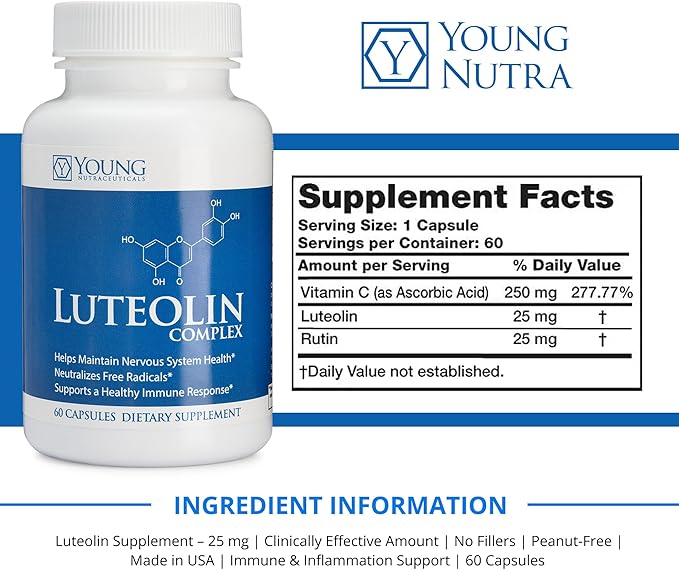 Mirica YoungNutra Luteolin Complex - Supports a Healthy Immune Response and Helps Maintain Nervous System Health* - 60 Capsules