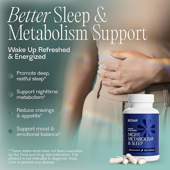 BIOMA Night Metabolism &amp Sleep - Supports Digestion Energy Metabolism &amp Restful Sleep with Melatonin Vitamin D Magnesium &amp More - 180 Capsules (3 Pack 90-Day Supply)