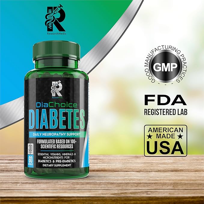 DiaChoice Neuropathy Support with Alpha Lipoic Acid 600 mg to Fortify Nerve Health &amp Support Healthy Nerve Function ALA Co Q10 Magnesium Zinc Vitamins B12 B9 B6 B3 B2 B1 D C E &amp