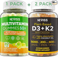 NEVISS 50+ Daily Gummy Multivitamin Algae Omega 3 &amp Calcium CoQ10 Magnesium + Vitamin D3 5000IU Gummies 125mcg with Calcium 600mg K2(MK7) 200mcg
