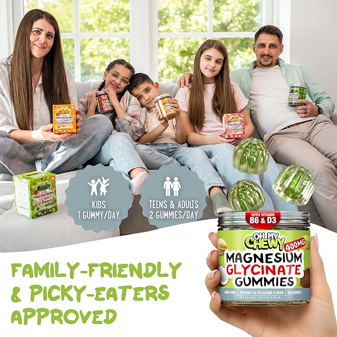 Center-Filled Magnesium Glycinate Gummies 400MG - High Absorption for Kids Teens &amp Adults - Supplement for Sleep Calm &amp Muscle Relaxation with B6 &amp D3 - Gluten Free &amp Vegan Friendly