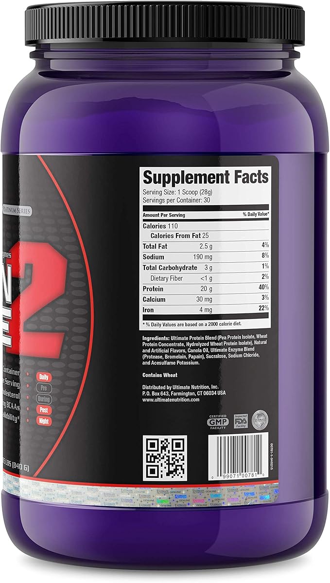 Ultimate Nutrition Vegan Plant Based Protein Isolate Powder - No Sugar and No Lactose - 20 Grams of Protein Per Serving with 100% Naturally Occurring BCAAs Vanilla 2 Pounds