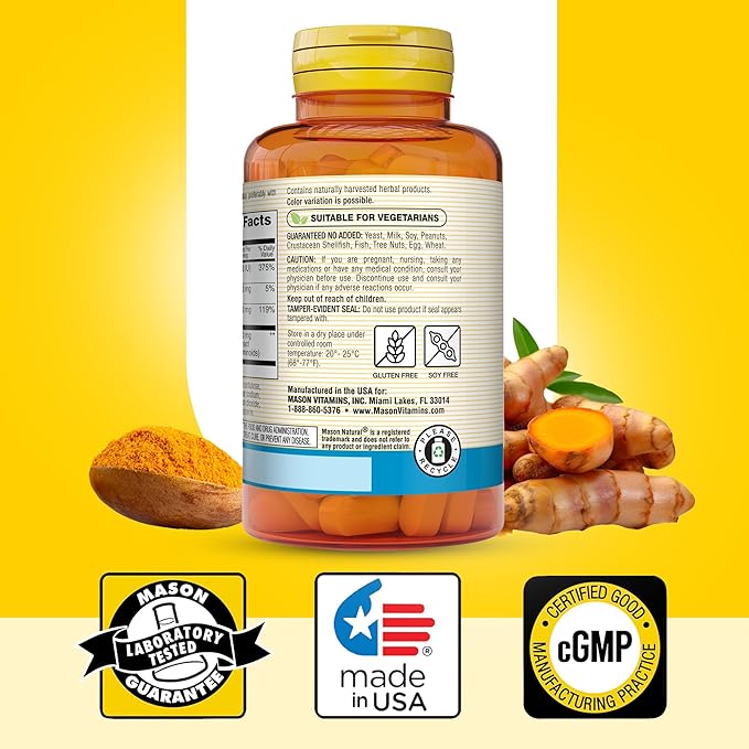 MASON NATURAL Magnesium &amp Vitamin D3 with Turmeric 180Day Supply Dietary Supplement for Daily Wellness Support 60 Tablets (Pack of 3)