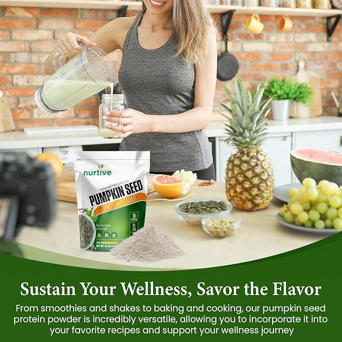 Pumpkin Seed Protein Powder - Packed with Essential Nutrients Fiber &amp Amino Acid - Plant Based Gluten Free Non- GMO- Ideal for Smoothies Baking and Cooking - 26 Servings (16 oz / 454g)