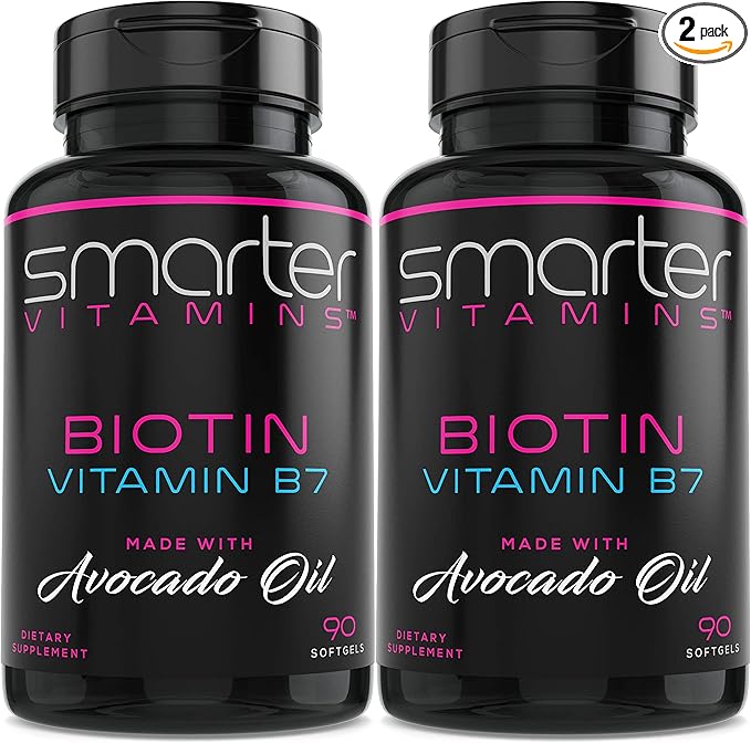 (2 Pack) Smarter Biotin 5000mcg in Avocado Oil Vitamin B7 Non-GMO 90 Mini Liquid Softgels No Soy