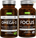 Omega-3 &amp Vitamin D3 1000iu + Focus Brain Booster Bundle Fast-Acting 1-a-Day EPA &amp DHA rTG Wild Fish Oil + Caffeine L-Theanine Taurine &amp L-Tyrosine B-Vitamins Zinc &amp Copper by Ig