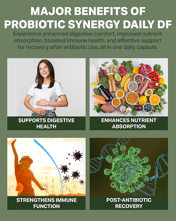 Probiotic Synergy Daily Df - 30 Billion CFU - Acid Resistant DRCaps - Lactobacillus Acidophilus La-14 Lactobacillus Plantarum Lp-115 Bifidobacterium Longum Bl-05 HOWARU Bifido HN019-60 Count