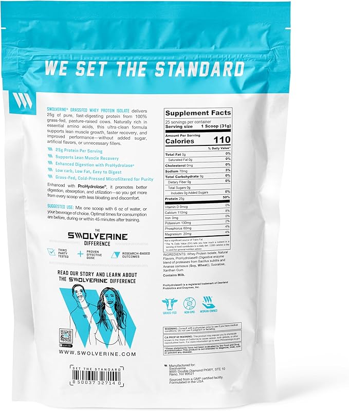 Swolverine Whey Protein Isolate Powder – 25g Protein Fast-Digesting WPI with ProHydrolase 0g Fat Low Carb Supports Rapid Muscle Recovery &amp Lean Mass 25 Servings Vanilla Milkshake