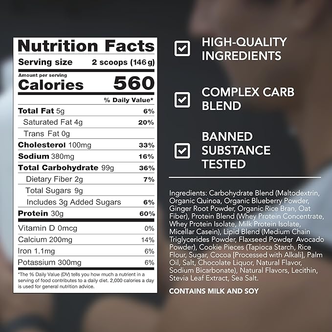 RIVAL NUTRITION Clean Gainer Protein Powder – 5LB Cookies and Cream – High Protein Lean Mass &amp Weight Gainer | 560 Calories 30g Protein 99g Multi-Source Carbs No Artificial Flavor – 15 Servings