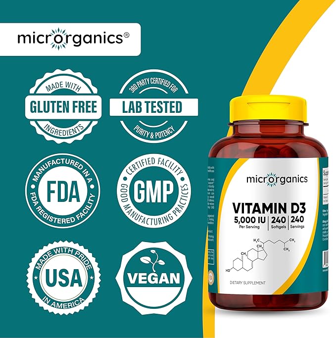 Vitamin D3 5000 IU – Bone Immune &amp Mood Support – Bioactive Cholecalciferol – 240 Softgels 240 Servings