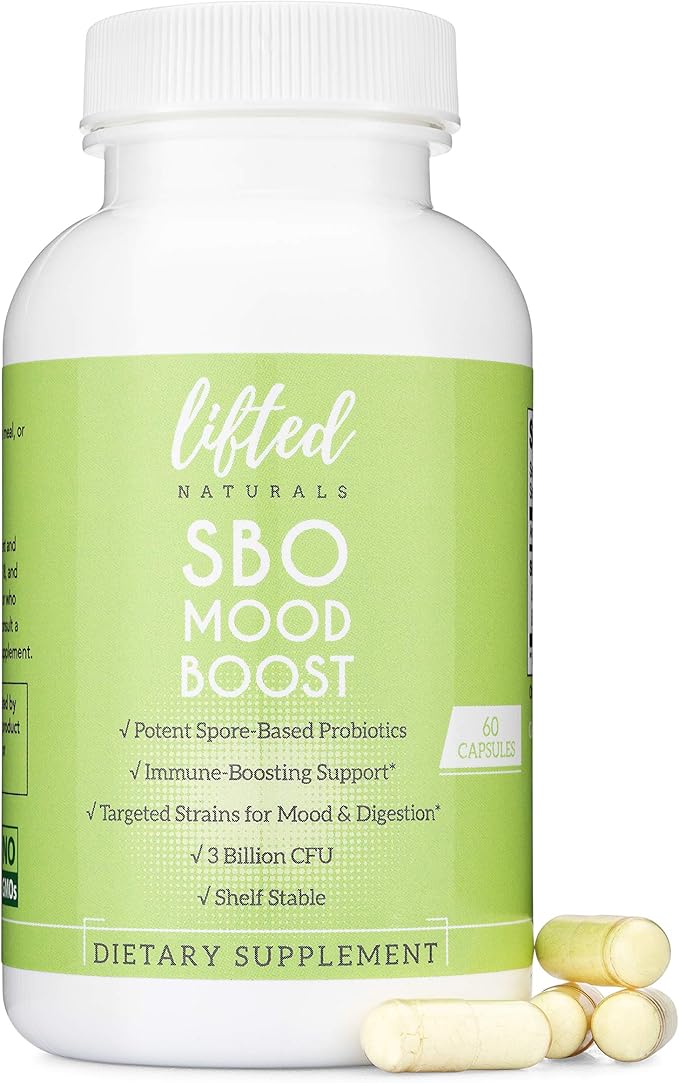 Lifted Naturals Spore Based Probiotic Probiotics - SBO Mood Boost - Spore/Soil-Based - Digestion &amp Natural Mood Support - Histamine-Free - 60 Day Supply Non-GMO Dairy-Free Gluten-Free Vegan