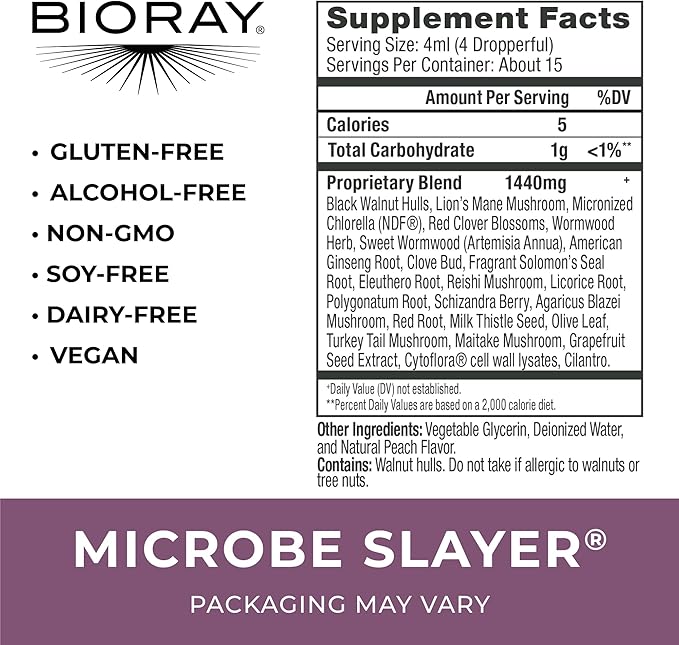 BIORAY Daily Microbe Slayer - 2 fl oz - Promotes Balance of Intestinal Microbes &amp Nourishes the Liver - Non-GMO Vegetarian Gluten Free