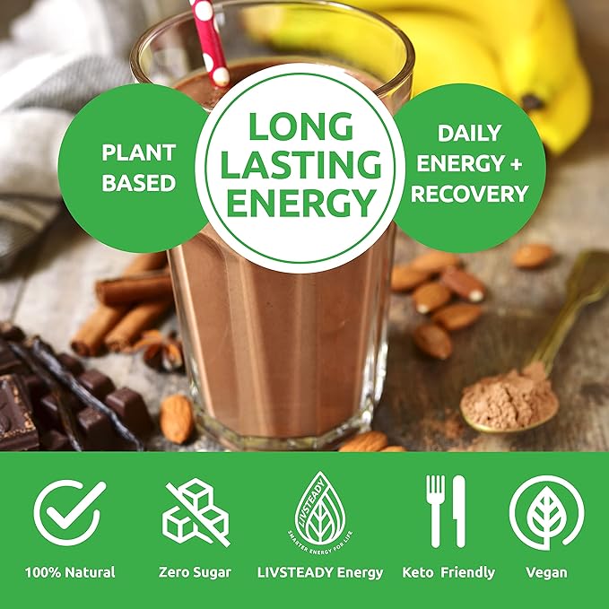 UCAN Energy + Plant Protein Powder - Vegan Plant Based Protein 20g Pea Protein with Amino Acids EAAs &amp BCCAs - Keto Protein Powder - No Added Sugar Gluten-Free - Chocolate -12 Servings